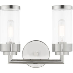 12.75 inch 2 Light Polished Chrome Bathroom Vanity light fixture with Clear Glass Shade-Lighting LumensBath/Vanity