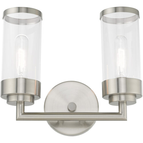 12.75 inch 2 Light Brushed Nickel Bathroom Vanity light fixture with Clear Glass Shade-Lighting LumensBath/Vanity
