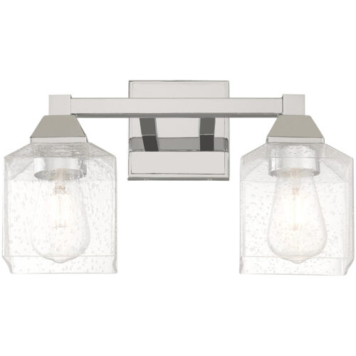 15 inch 2 Light Polished Chrome Bathroom Vanity light fixture with Hand Blown Clear Seeded Glass Shade-Lighting LumensBath/Vanity