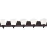 36 inch 5 Light Bronze Bathroom Vanity light fixture with Hand Blown Satin Opal White Glass Shade-Lighting LumensBath/Vanity