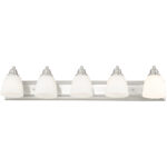 36 inch 5 Light Brushed Nickel Bathroom Vanity light fixture with Hand Blown Satin Opal White Glass Shade-Lighting LumensBath/Vanity