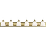 48 inch 6 Light Antique Brass Bathroom Vanity light fixture with Hand Blown Satin Opal White Glass Shade-Lighting LumensBath/Vanity