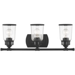 23.5 inch 3 Light Black Bathroom Vanity light fixture with Hand Blown Clear Seeded Glass Shade-Lighting LumensBath/Vanity
