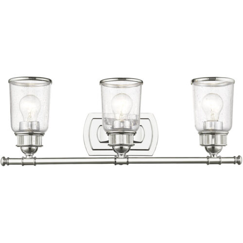 23.5 inch 3 Light Polished Chrome Bathroom Vanity light fixture with Hand Blown Clear Seeded Glass Shade-Lighting LumensBath/Vanity