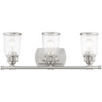 23.5 inch 3 Light Brushed Nickel Bathroom Vanity light fixture with Hand Blown Clear Seeded Glass Shade-Lighting LumensBath/Vanity