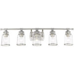 35.5 inch 5 Light Brushed Nickel Bathroom Vanity light fixture with Hand Blown Clear Seeded Glass Shade-Lighting LumensBath/Vanity