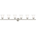 48 inch 6 Light Brushed Nickel Bathroom Vanity light fixture with White Alabaster Glass Shade-Lighting LumensBath/Vanity