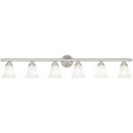 48 inch 6 Light Brushed Nickel Bathroom Vanity light fixture with White Alabaster Glass Shade-Lighting LumensBath/Vanity