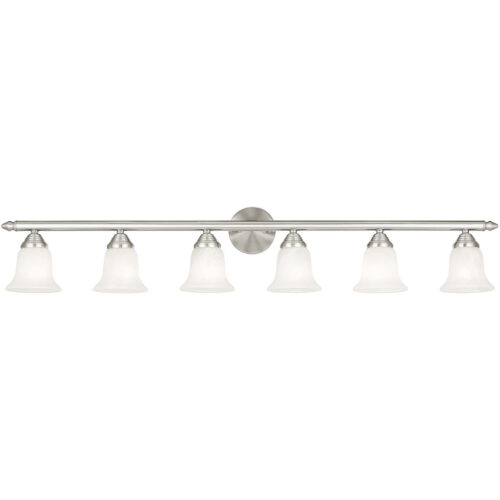 48 inch 6 Light Brushed Nickel Bathroom Vanity light fixture with White Alabaster Glass Shade-Lighting LumensBath/Vanity