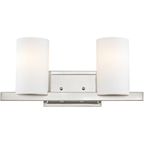 17 inch 2 Light Brushed Nickel Bathroom Vanity light fixture with Hand Blown Satin Opal White Glass Shade-Lighting LumensBath/Vanity