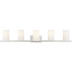 43.75 inch 5 Light Brushed Nickel Bathroom Vanity light fixture with Hand Blown Satin Opal White Glass Shade-Lighting LumensBath/Vanity