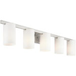 43.75 inch 5 Light Brushed Nickel Bathroom Vanity light fixture with Hand Blown Satin Opal White Glass Shade-Lighting LumensBath/Vanity
