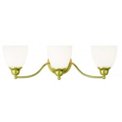 23 inch 3 Light Polished Brass Bathroom Vanity light fixture with Hand Blown Satin Opal White Glass Shade-Lighting LumensBath/Vanity