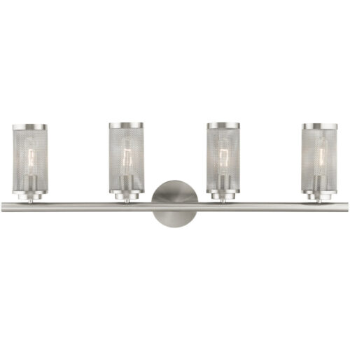 35.5 inch 4 Light Brushed Nickel Bathroom Vanity light fixture with Brushed Nickel Stainless Steel Mesh Shade Shade-Lighting LumensBath/Vanity
