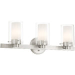 22.5 inch 3 Light Brushed Nickel Bathroom Vanity light fixture with Clear Outside Glass & Opal Inside Glass Shade-Lighting LumensBath/Vanity