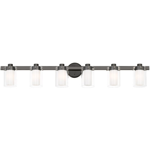 47.5 inch 6 Light Polished Black Chrome Bathroom Vanity light fixture with Hand Blown Clear Outer Glass Shade-Lighting LumensBath/Vanity