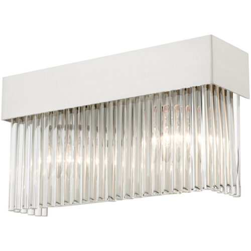 14 inch 2 Light Brushed Nickel Bathroom Vanity light fixture with Brushed Nickel Drum Shade with Clear Crystal Rods Shade-Lighting LumensBath/Vanity