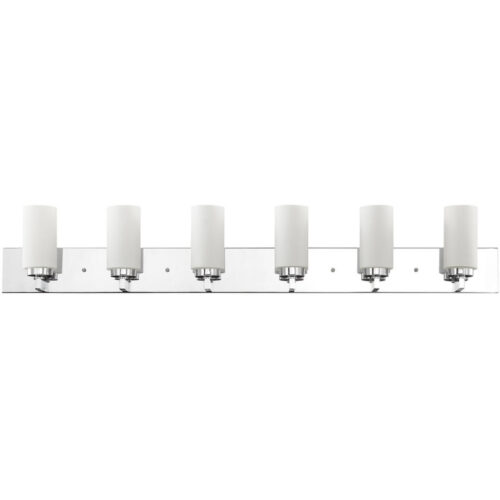 47 inch 6 Light Polished Chrome Bathroom Vanity light fixture with Hand Blown Satin Opal White Cylinder Glass Shade-Lighting LumensBath/Vanity