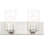 15 inch 2 Light Brushed Nickel Bathroom Vanity light fixture with Clear Glass Shade-Lighting LumensBath/Vanity