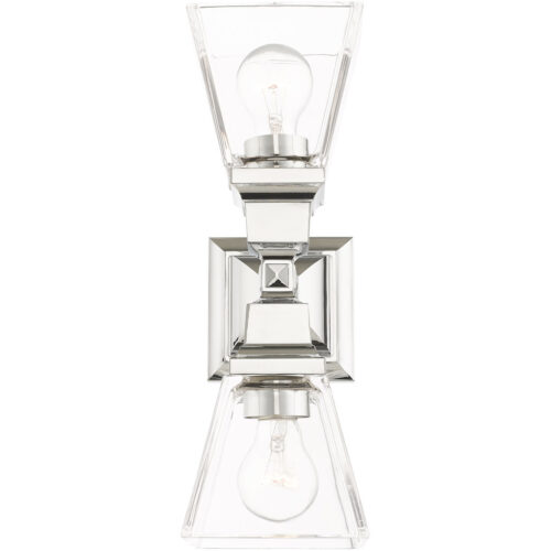 5 inch 2 Light Polished Chrome Wall Sconce with Clear Glass Shade-Lighting LumensWall Sconces