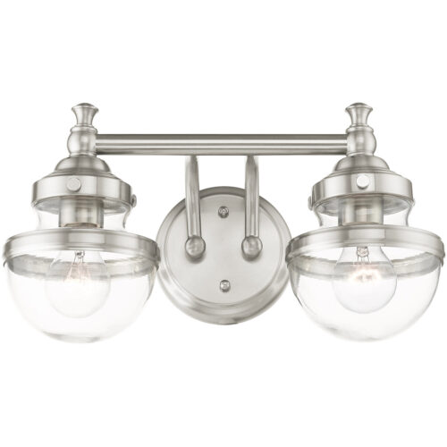 15 inch 2 Light Brushed Nickel Bathroom Vanity light fixture with Hand Blown Clear Glass Shade-Lighting LumensBath/Vanity