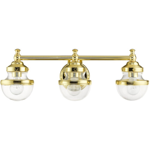 24 inch 3 Light Polished Brass Bathroom Vanity light fixture with Hand Blown Clear Glass Shade-Lighting LumensBath/Vanity