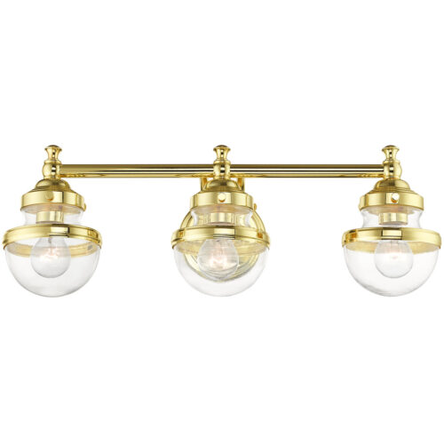 24 inch 3 Light Polished Brass Bathroom Vanity light fixture with Hand Blown Clear Glass Shade-Lighting LumensBath/Vanity