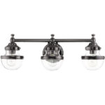 24 inch 3 Light Polished Black Chrome Bathroom Vanity light fixture with Hand Blown Clear Glass Shade-Lighting LumensBath/Vanity