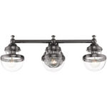 24 inch 3 Light Polished Black Chrome Bathroom Vanity light fixture with Hand Blown Clear Glass Shade-Lighting LumensBath/Vanity