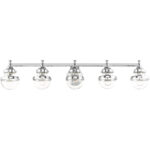 42 inch 5 Light Polished Chrome Bathroom Vanity light fixture with Hand Blown Clear Glass Shade-Lighting LumensBath/Vanity