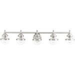 42 inch 5 Light Brushed Nickel Bathroom Vanity light fixture with Hand Blown Clear Glass Shade-Lighting LumensBath/Vanity