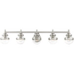 42 inch 5 Light Brushed Nickel Bathroom Vanity light fixture with Hand Blown Clear Glass Shade-Lighting LumensBath/Vanity