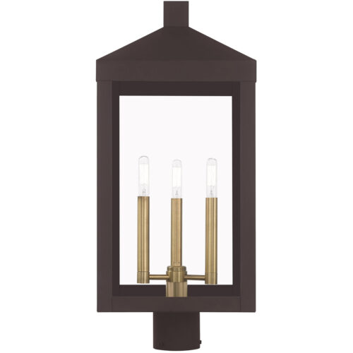 10.5 inch 3 Light Bronze Outdoor Post Top Lantern with Clear Glass Shade-Lighting LumensLantern