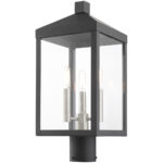 8.25 Sq. inch 3 Light Black Outdoor Post Top Lantern with Clear Glass Shade-Lighting LumensLantern