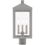 8.25 inch 3 Light Nordic Gray Outdoor Post Top Lantern with Clear Glass Shade-Lighting LumensLantern