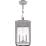 8.25 inch 3 Light Nordic Gray Outdoor Pendant Lantern with Clear Glass Shade-Lighting LumensLantern