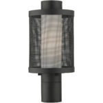 1 Light Textured Black Post Light with Opal White Glass Shade-Lighting LumensOutdoor Wall Lights