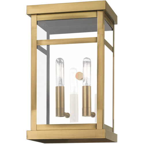 7.5 inch 2 Light Antique Brass Outdoor Wall Lantern with Clear Glass Shade-Lighting LumensLantern