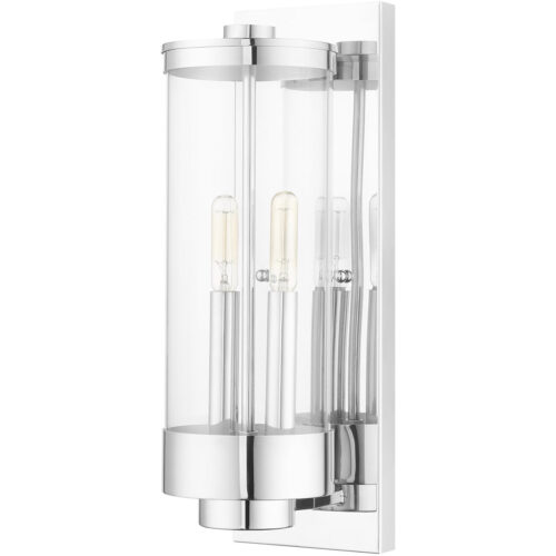 5.25 inch 2 Light Polished Chrome Outdoor Wall Lantern with Clear Glass Shade-Lighting LumensLantern