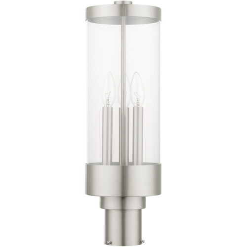 3 Light Brushed Nickel Outdoor Post Top Lantern with Clear Glass Shade-Lighting LumensLantern