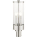 3 Light Brushed Nickel Outdoor Post Top Lantern with Clear Glass Shade-Lighting LumensLantern