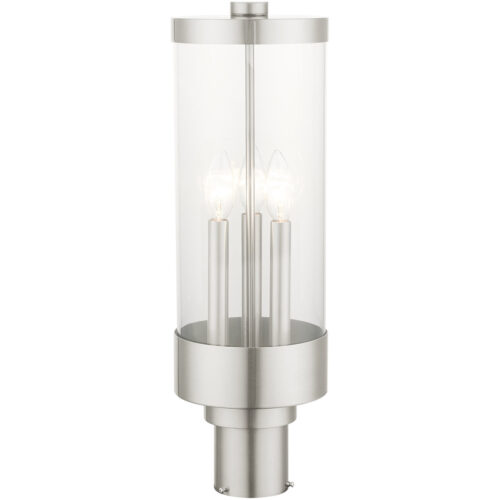 3 Light Brushed Nickel Outdoor Post Top Lantern with Clear Glass Shade-Lighting LumensLantern