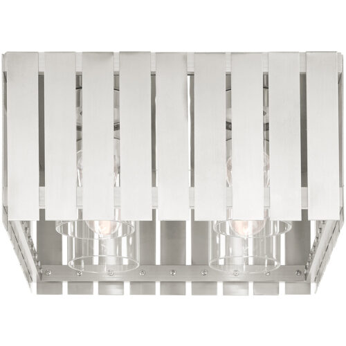 13 Sq. inch 4 Light Brushed Nickel Outdoor Ceiling Mount with Clear Glass Shade-Lighting LumensFlush Mount Ceiling Lights