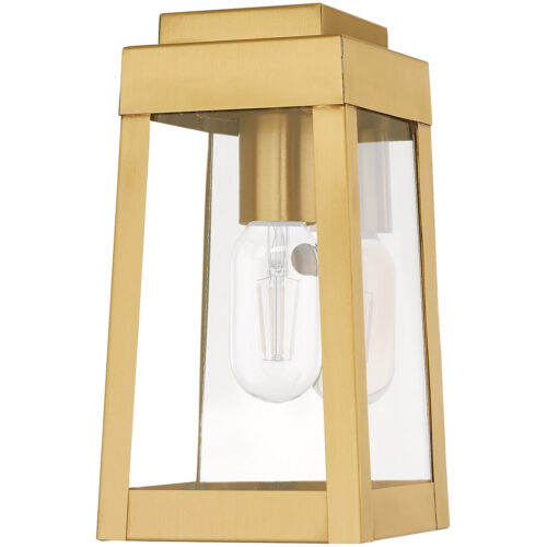 5 inch 1 Light Satin Brass Outdoor Wall Lantern with Clear Glass Shade-Lighting LumensLantern