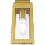 5 inch 1 Light Satin Brass Outdoor Wall Lantern with Clear Glass Shade-Lighting LumensLantern