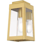 5 inch 1 Light Satin Brass Outdoor Wall Lantern with Clear Glass Shade-Lighting LumensLantern