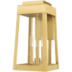 8.25 inch 3 Light Satin Brass Outdoor Wall Lantern with Clear Glass Shade-Lighting LumensLantern
