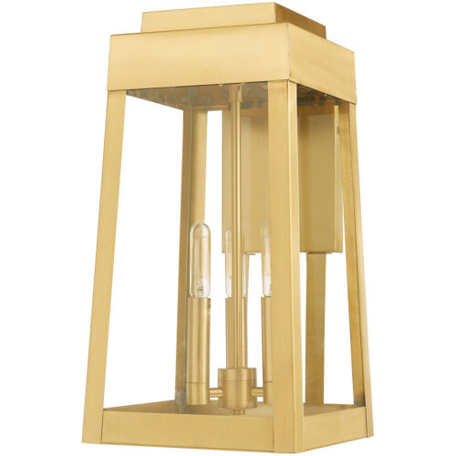 8.25 inch 3 Light Satin Brass Outdoor Wall Lantern with Clear Glass Shade-Lighting LumensLantern