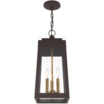 8.25 inch 3 Light Bronze Outdoor Pendant Lantern with Clear Glass Shade-Lighting LumensLantern