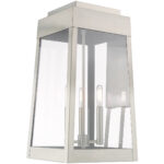 10.5 inch 3 Light Brushed Nickel Outdoor Wall Lantern with Clear Glass Shade-Lighting LumensLantern